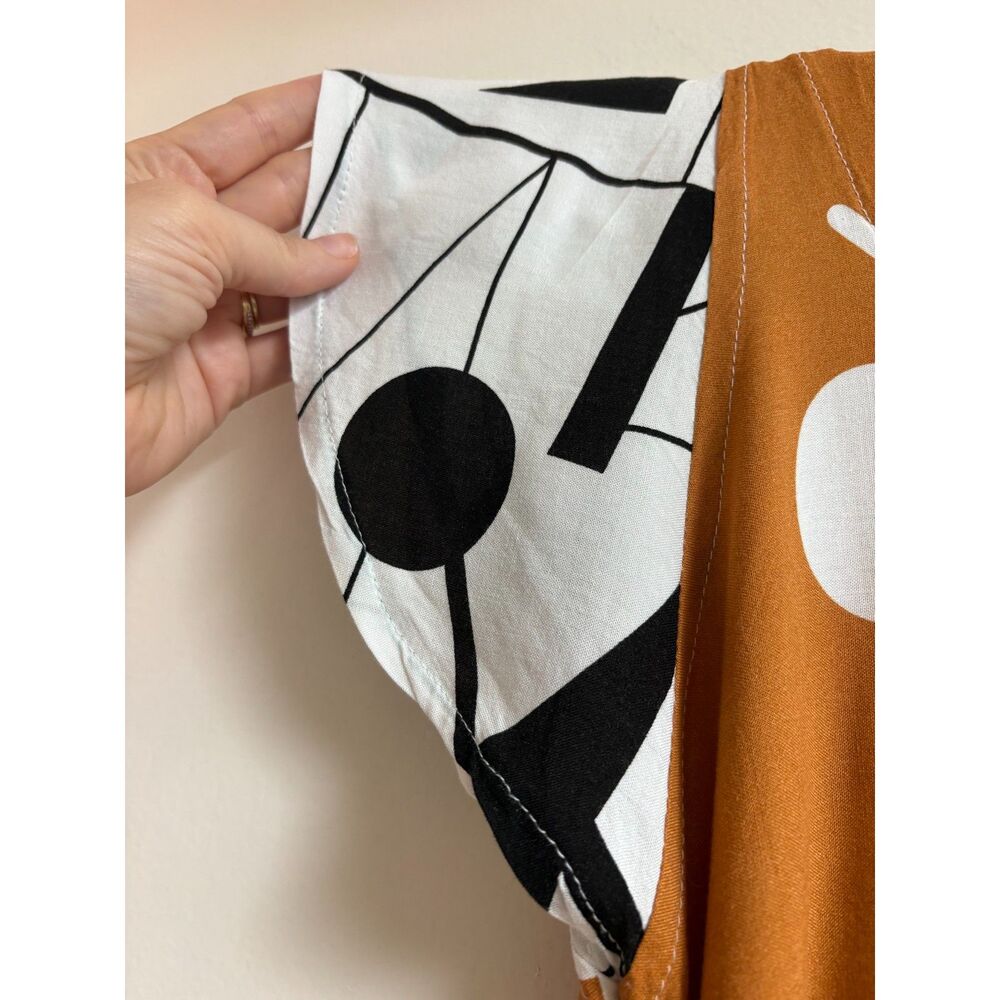 Abstract Yellow Sundress Geometric M Shift Flutter 90s Pocket Vtg Buenas Duster - Picture 4 of 8